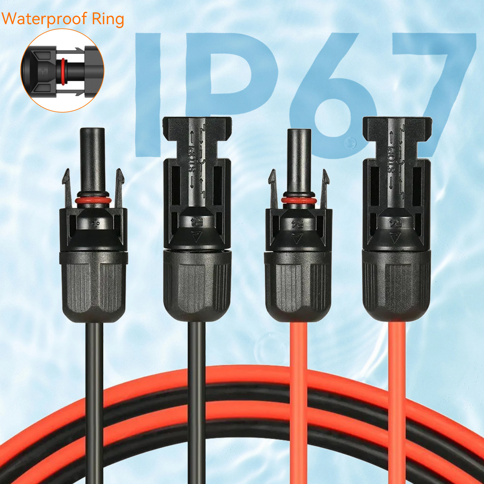 100FT 10 AWG Solar Panel Extension Cable PV Wire Solar Connectors Pair 6mm²