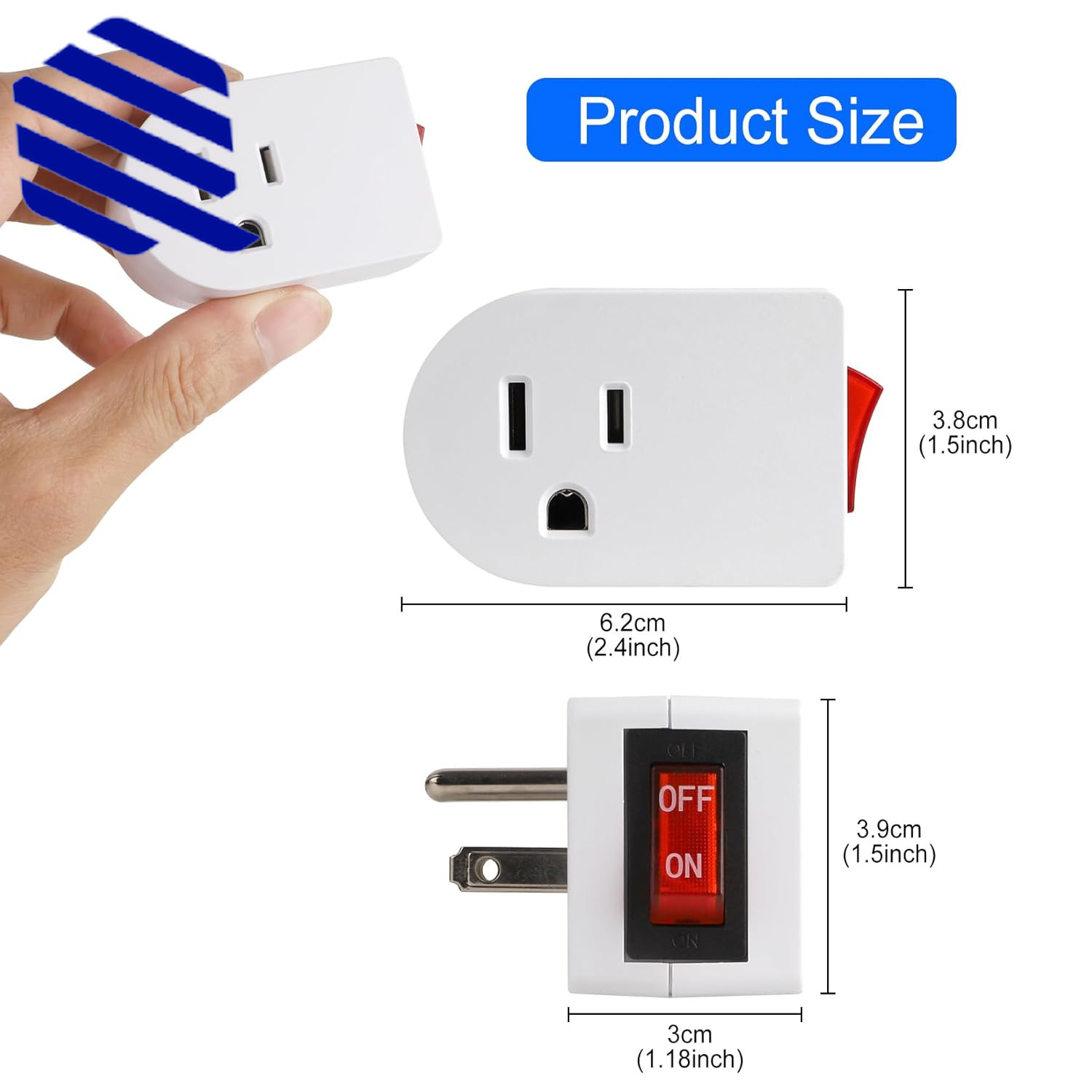 Grounded Outlet with on off Switch Single Power Adapter Outlet 15A 187.. 4 Pack