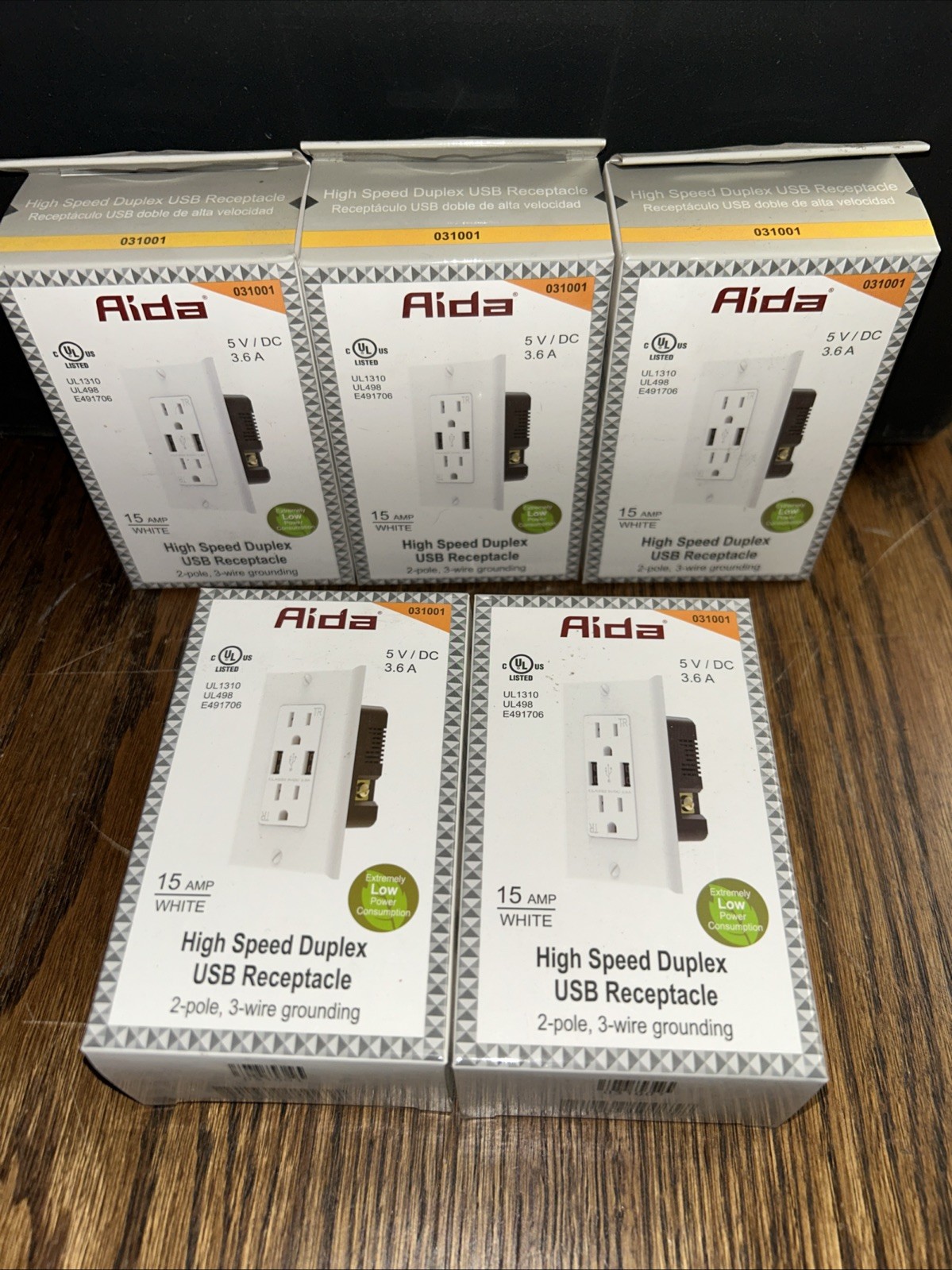 AIDA 15 Amp Tamper Resistant White UL Listed USB Receptacle Outlet (5 Pack)