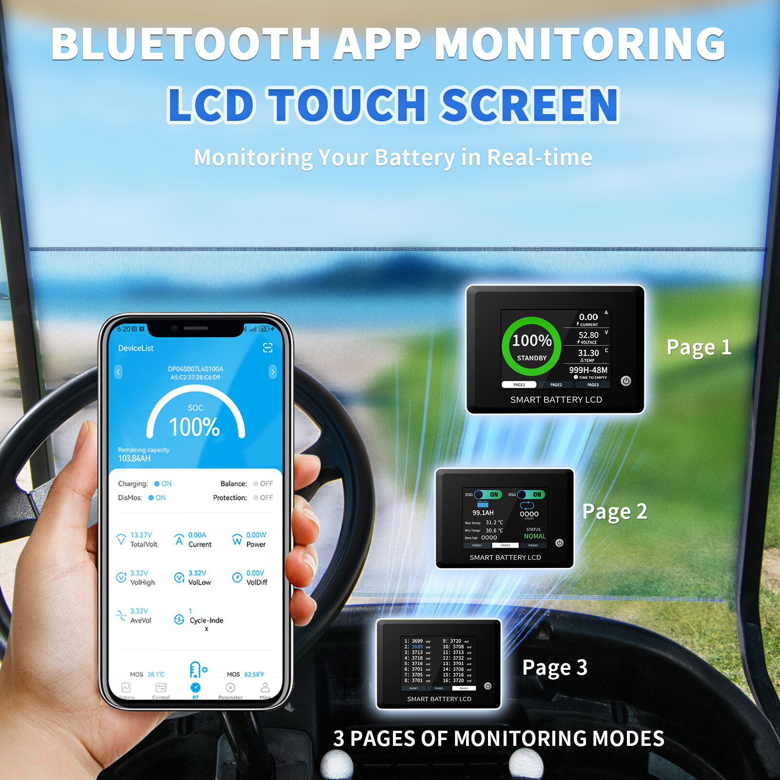 36V 48V 105Ah Golf Cart Lithium LiFePO4 Battery 200A BMS Bluetooth+Monit+Charger