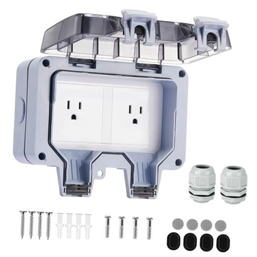 15 Amp Outdoor Electrical Outlet Box, Dual NEMA 5 Dual 5-15 Outet w/ Standard