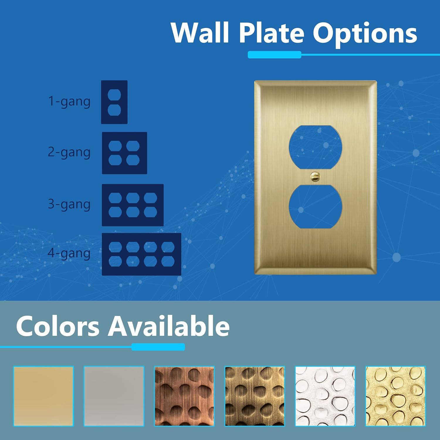Duplex Receptacle Metal Wall Plate, Outlet Cover, Corrosion Resistant, Mid-Size