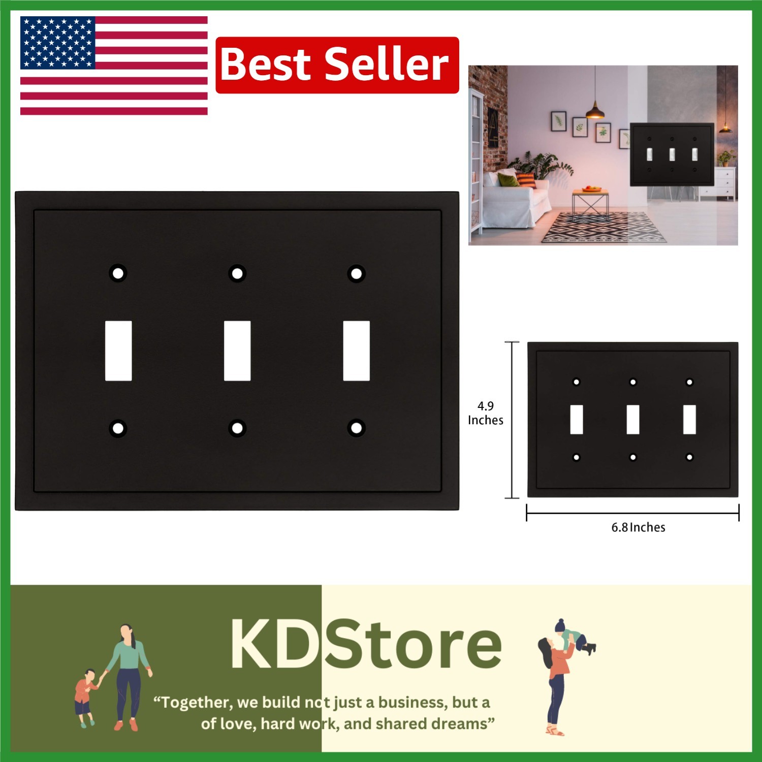 Matte Black Zinc Triple Toggle Light Switch Cover Wall Plate Durable Modern D…