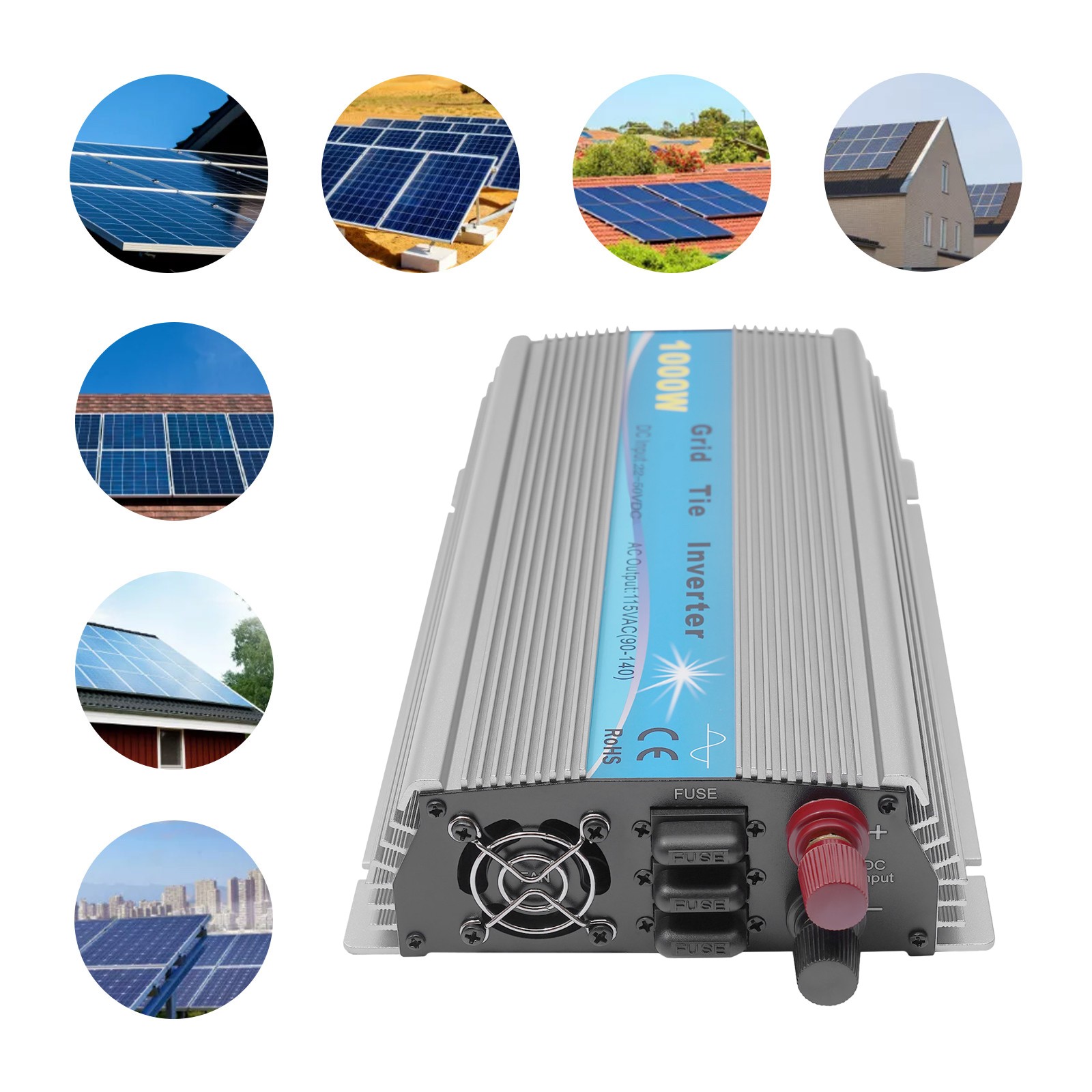 1000W Grid Tie Solar Inverter 22-50V DC Input Pure Sine AC 90V-140V AC Output