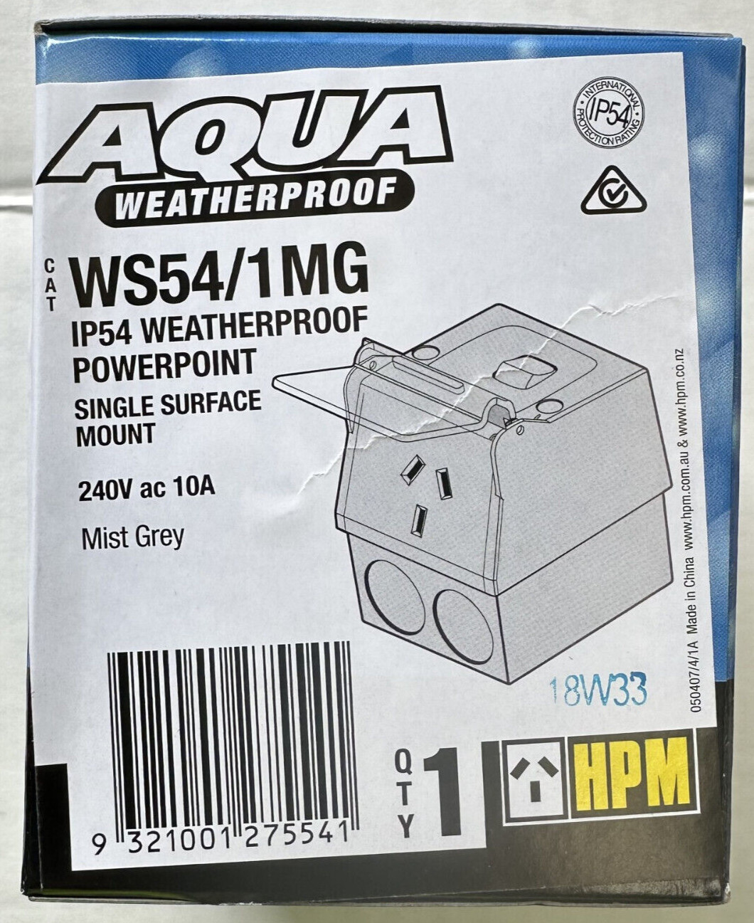 HPM AQUA Weatherproof IP54 Single Switched Powerpoint GPO Outlet Socket 10A