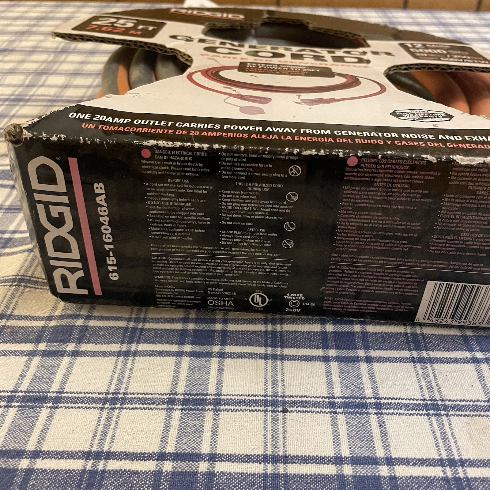 Ridgid Generator Power Cord 25 ft 12 Gauge 20 Amps 5000 Watts