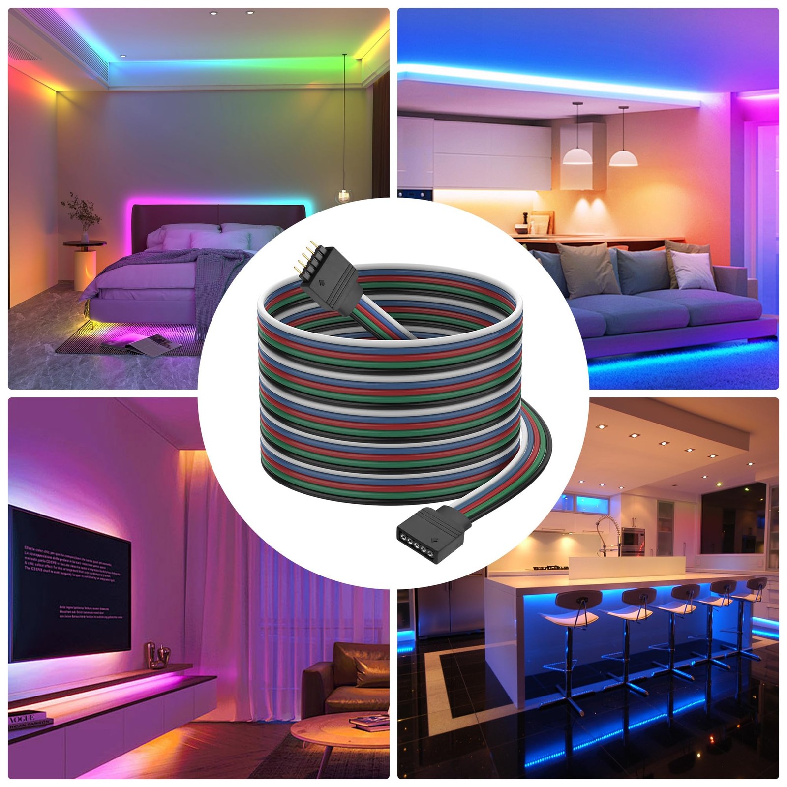 3 PCS 5 PIN JST RGBW Extension Cable LED Strip Connector 22AWG 2M 3.2 FT