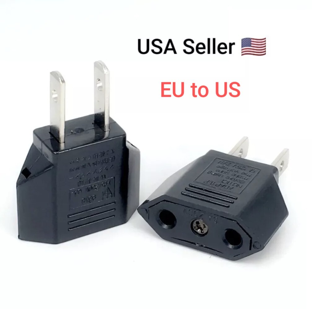 New Euro EU to US USA Power Plug Converter Adapter with Two Holes ABS Black 1 PC