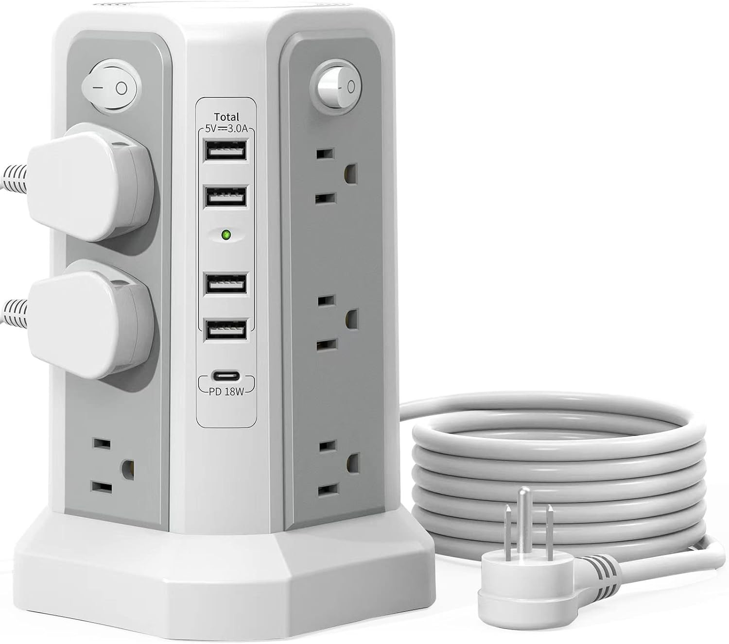 Surge Protector Power Strip Tower with USB C, 12 Outlets & 5 USB Ports