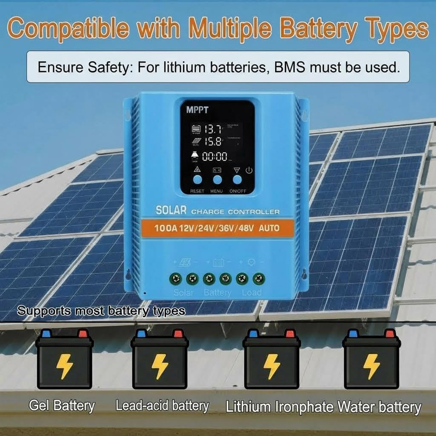 4800W 100A MPPT Solar Charge Controller 12V/24V/36V/48V Battery PV Regulator US
