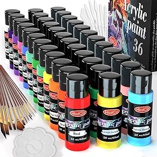 55PCS Acrylic Paint Set of 36 Colors 2fl oz 60ml Bottles 12 Brushes,Non Toxic 36