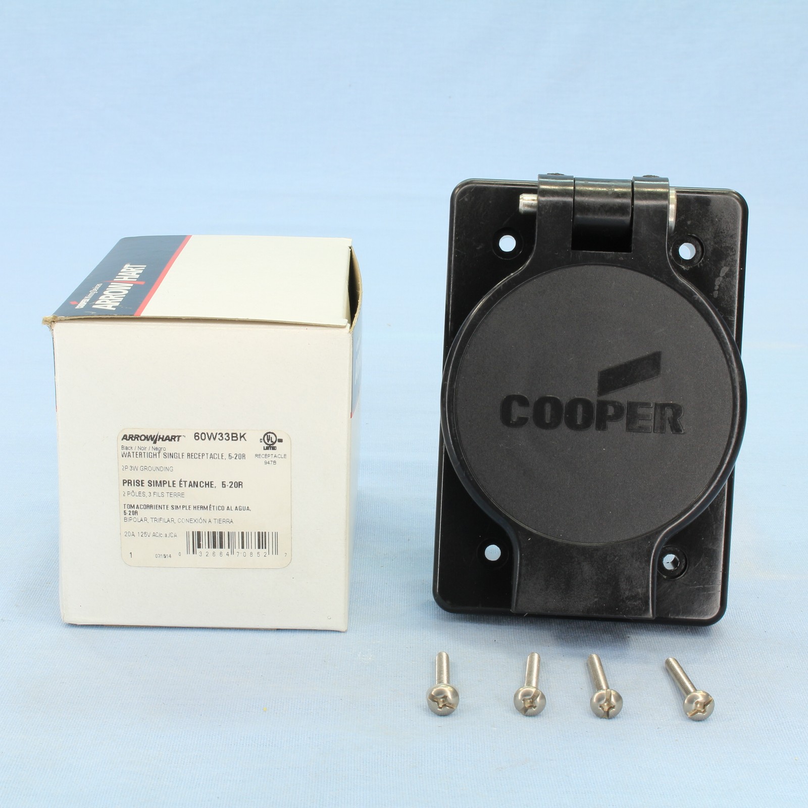 Cooper 60W33BK Black Watertight 20A Receptacle Outlet Flip Cover NEMA 5-20R 125V