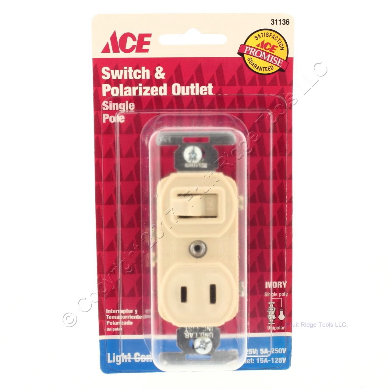 Ace Ivory Combination NON-GROUNDING 15A Receptacle 10/15A Light Switch 31136