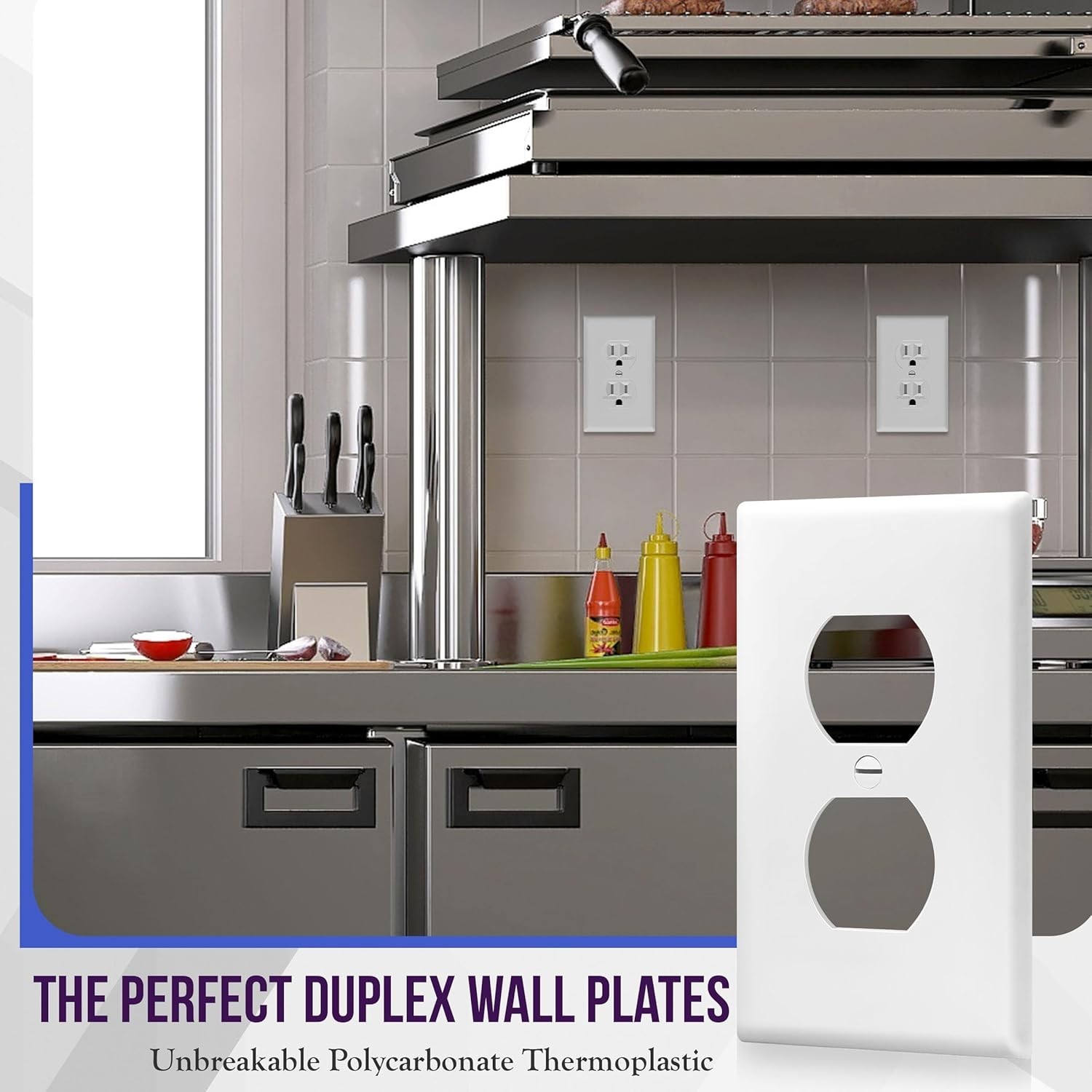 8821-W Duplex Receptacle Outlet Wall Plate, Standard Size 1-Gang, Polycarbona…