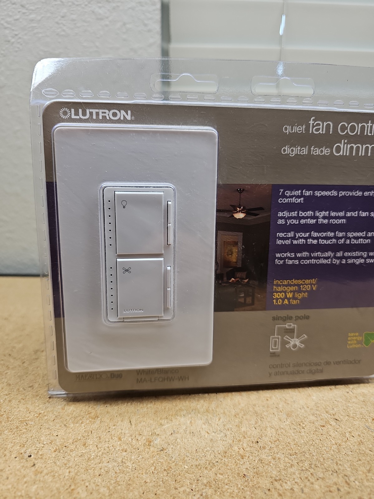 LUTRON MA-LFQHW-WH Maestro Quiet Fan Control & Dimmer Kit White NEW (A5)