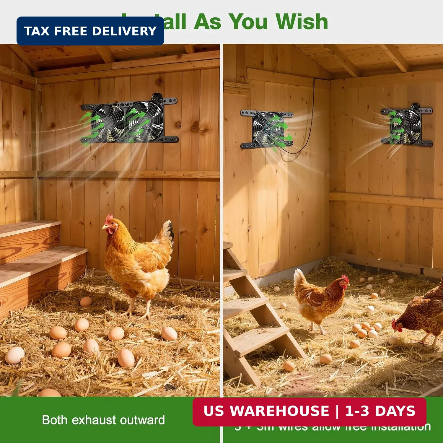 Solar-Powered Chicken Coop Exhaust Fan with Battery & Smart Sensing – 25W Solar