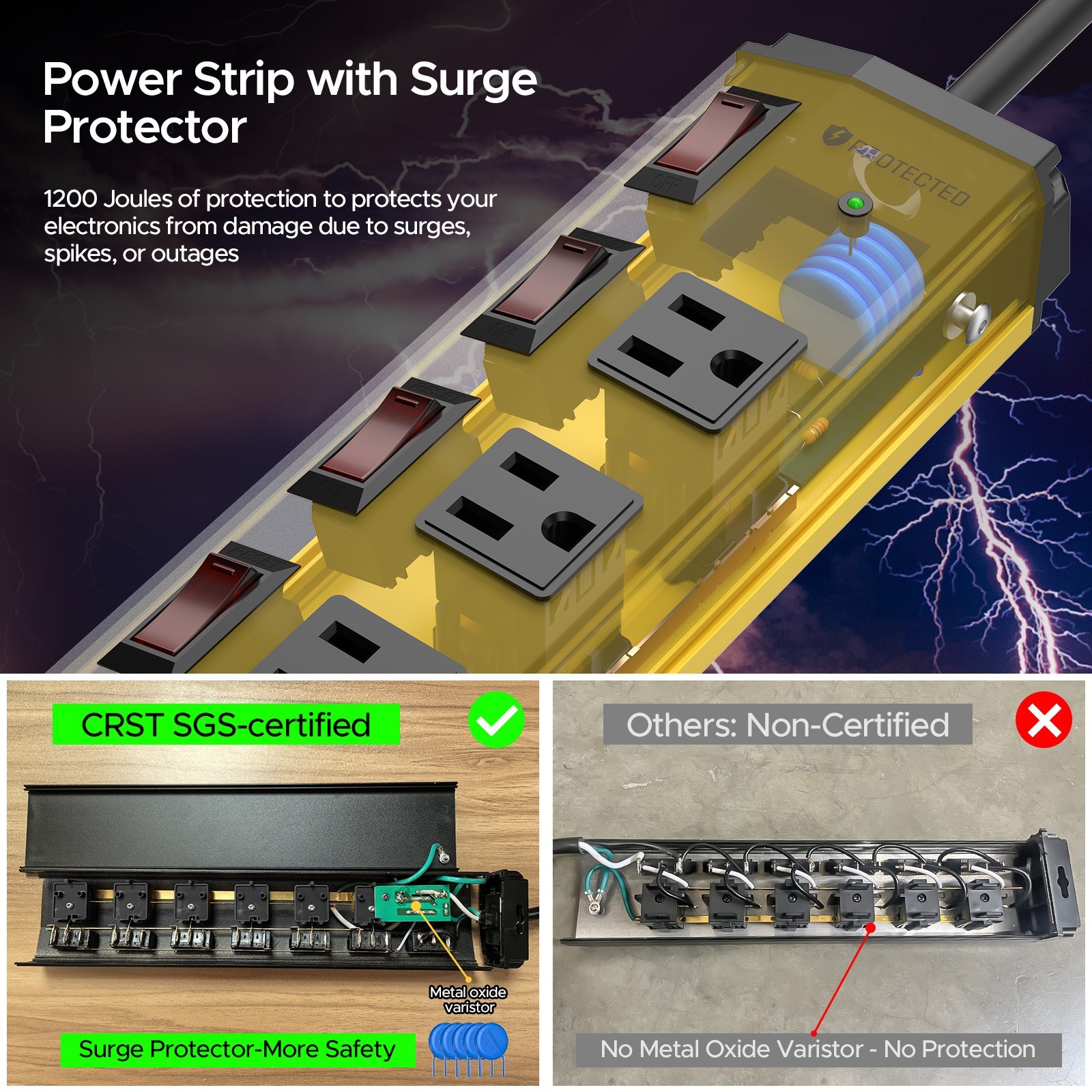 ( 10-PACK) 6-Outlet Independent Switching Metal Power Strip,6FT Cord/ETL Listed