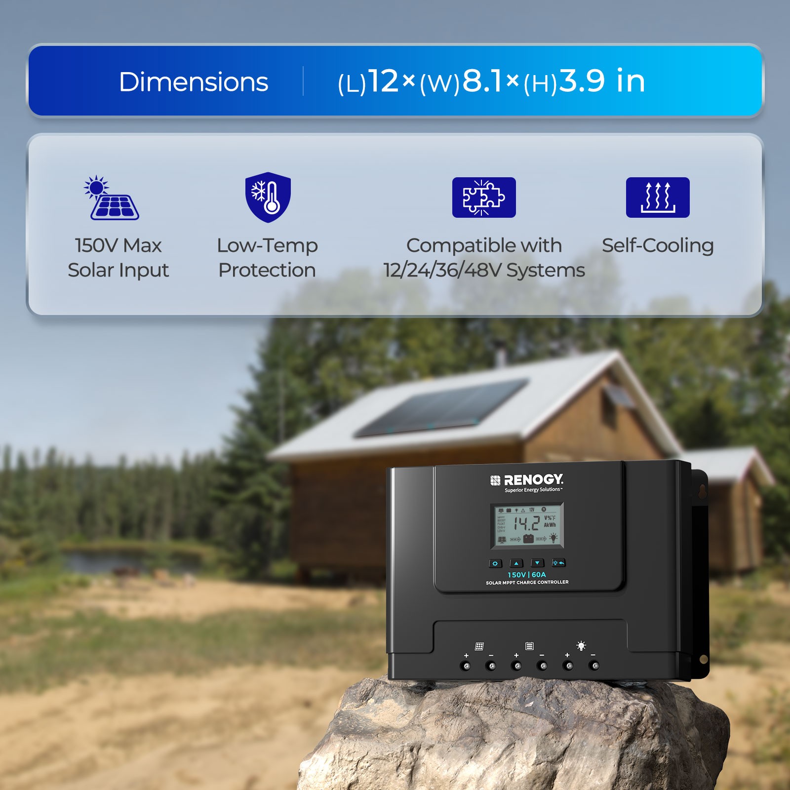 Renogy Rover Lite 12V/24V/36V/48V 60A MPPT Solar Charge Controller For AGM Gel