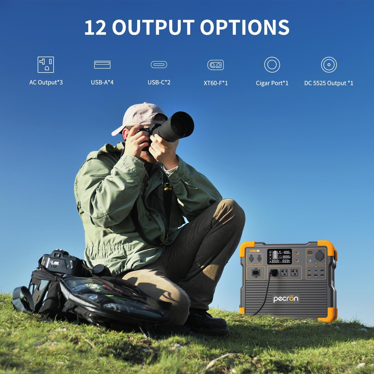 pecron E2400LFP 2048Wh Portable Power Station with 3072Wh Extra Battery Backup