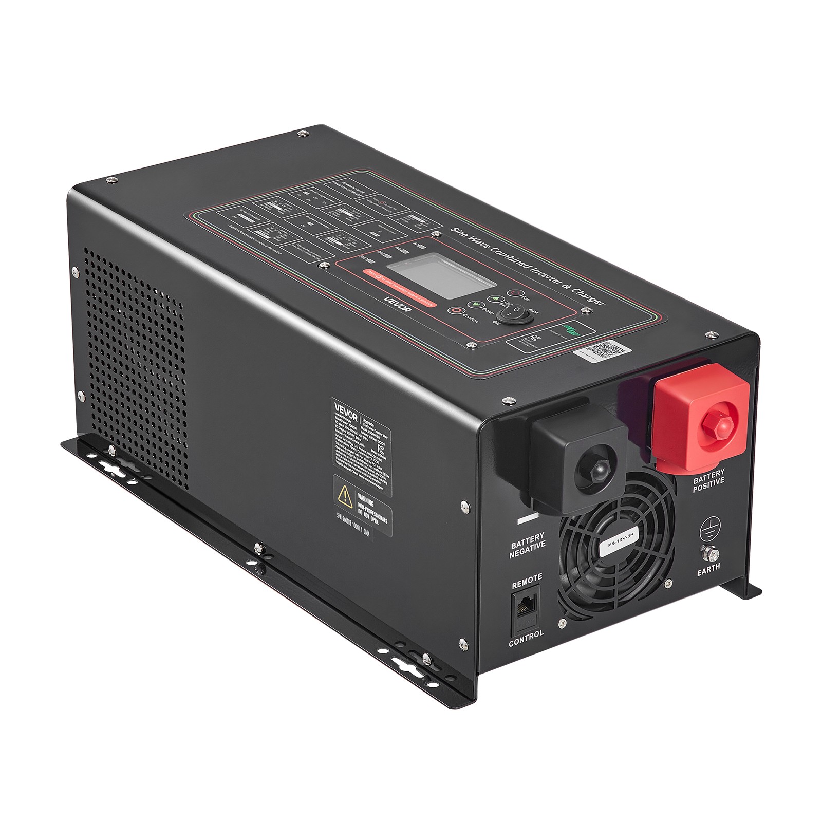 VEVOR Pure Sine Wave Inverter Charger 3000W DC 12V to AC 120V Power Inverter LCD