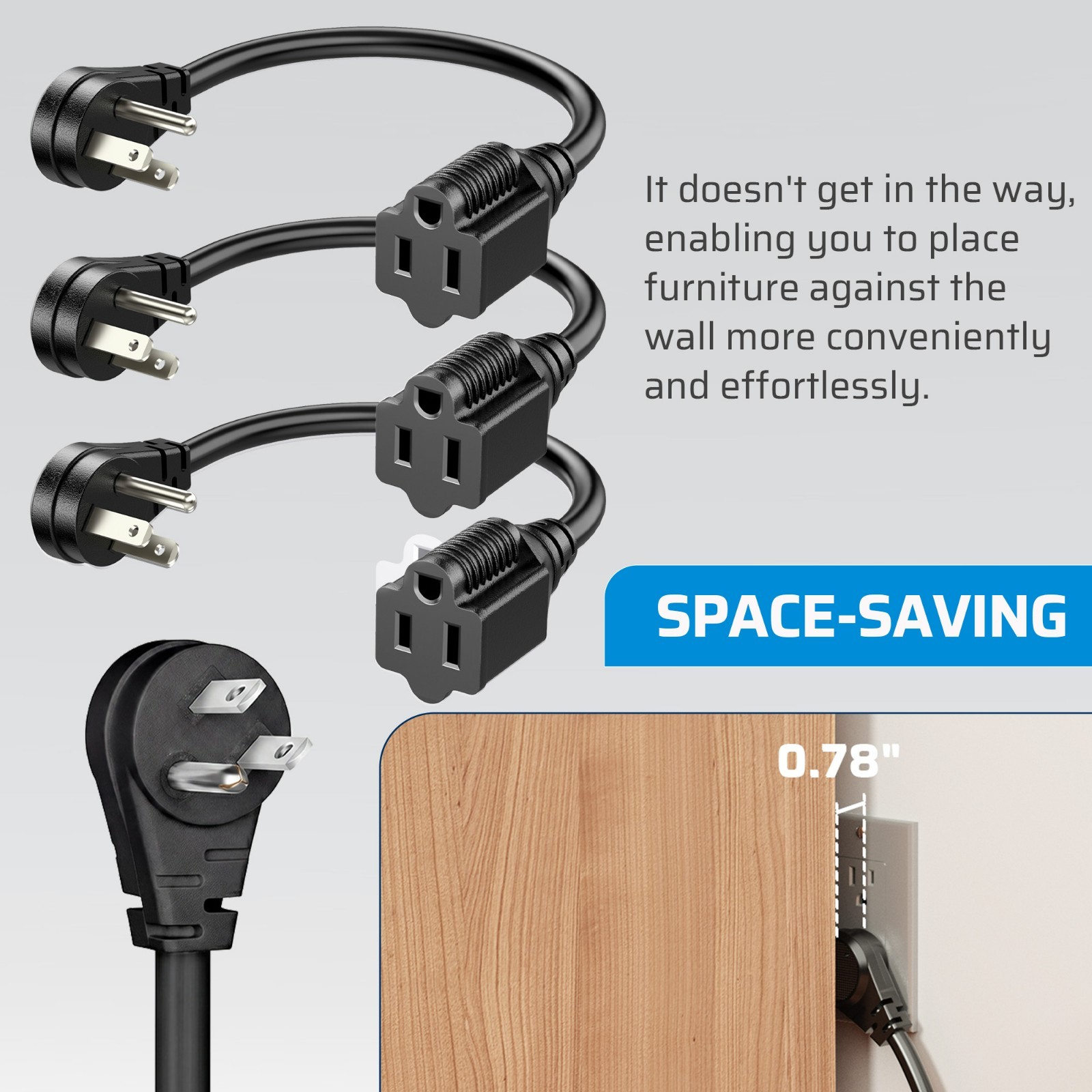 DEWENWILS 3 Pack Short Power Extension Cord Cable 1 Ft Outlet Saver SJT 14 AWG