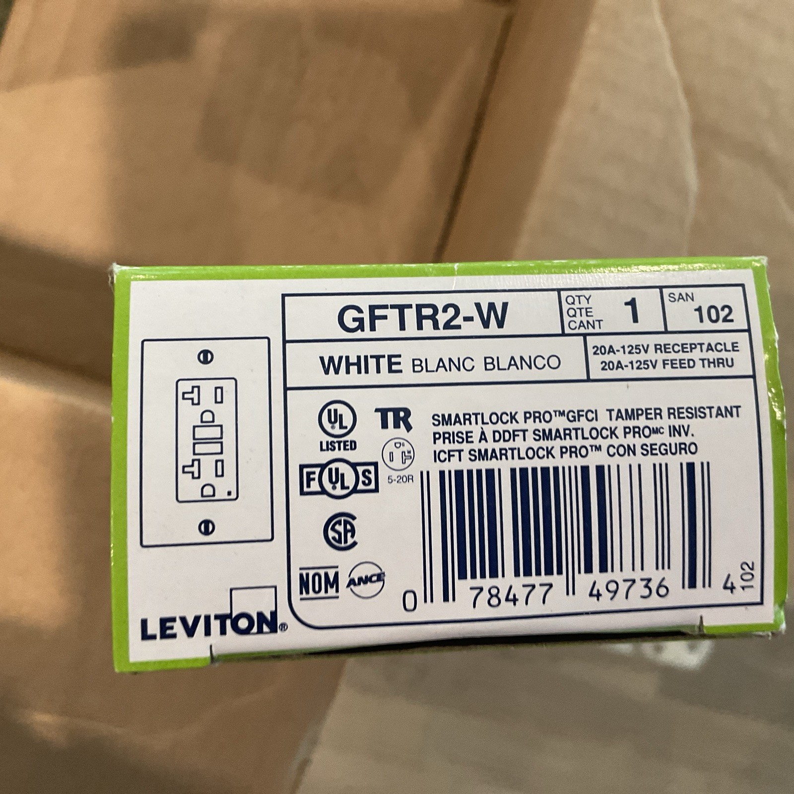 Leviton GFTR2-W SMARTLOCK PRO GFCI, TAMPER RESISTANT, 20A, 125Vac, White Cover