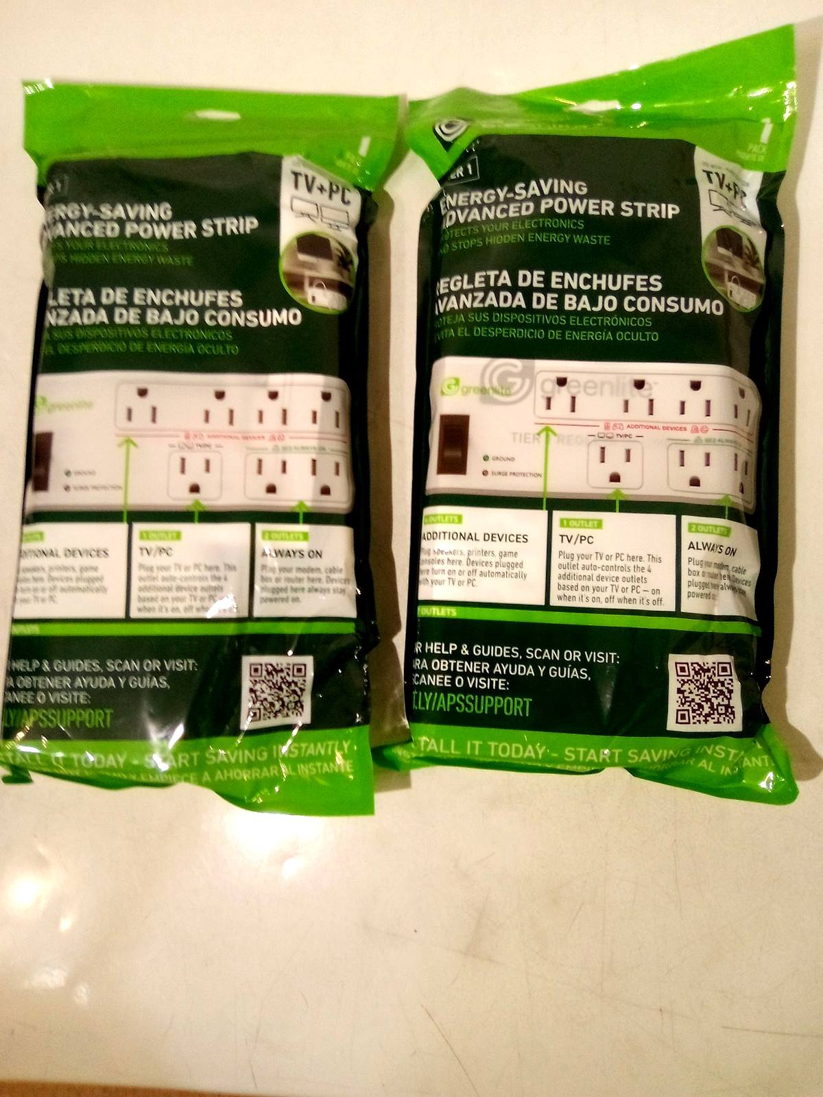 Greenlite Tier 1 Advanced 7 Outlet Surge Protecting Power Saving Strip (2 Pack)