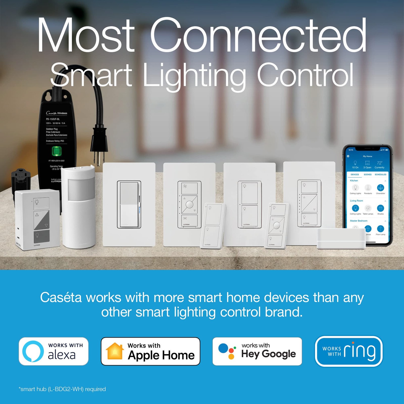 Lutron Claro Smart Light Switch w/ Wall Plate for Caseta 1 Pack, White