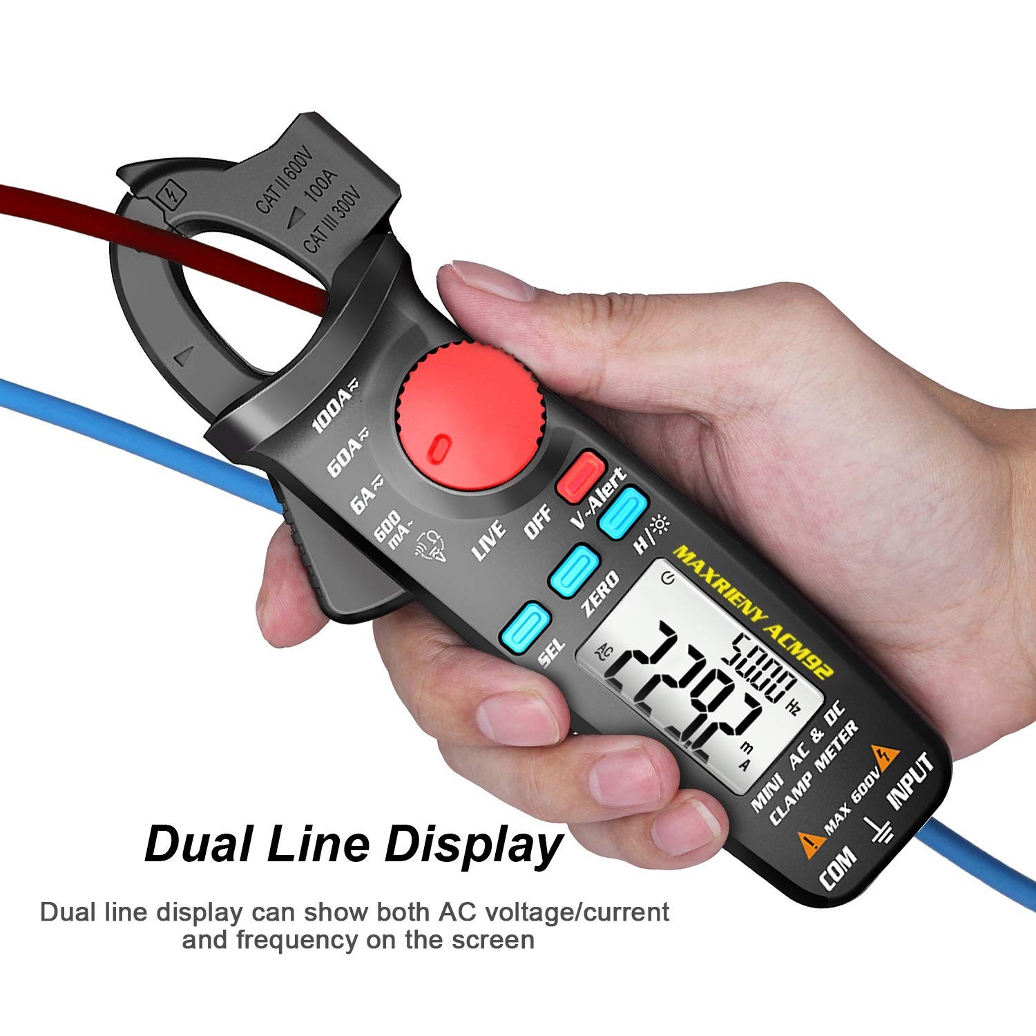 DC AC Clamp Meter 6000 Counts True RMS Digital Multimeter Amp Resistance Freq…
