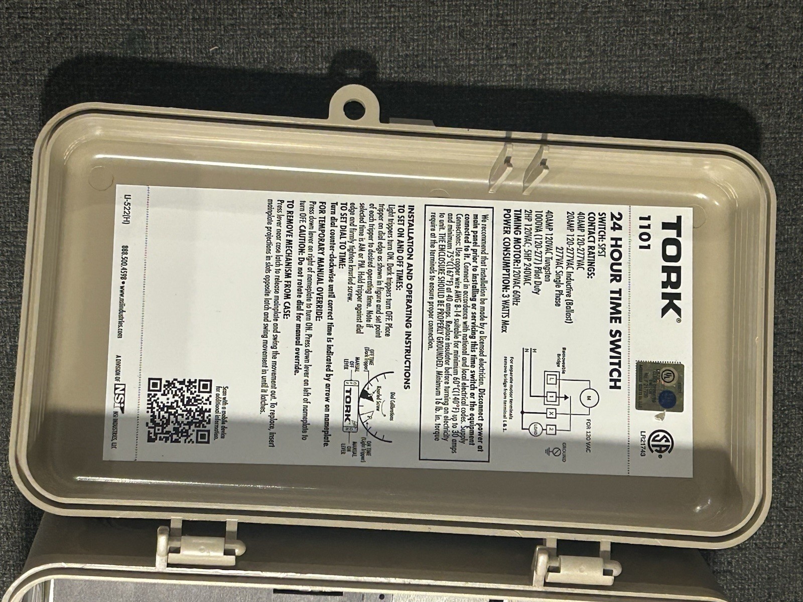 Tork 1101FM 24 Hour Pool Timer Switch 1101 FM 120VAC 40 Amp 2 HP SPST