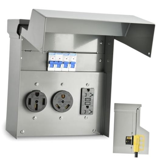 RV Electrical Panel with Breaker, Temporary Power RV Outlet Box 50 30 20amp