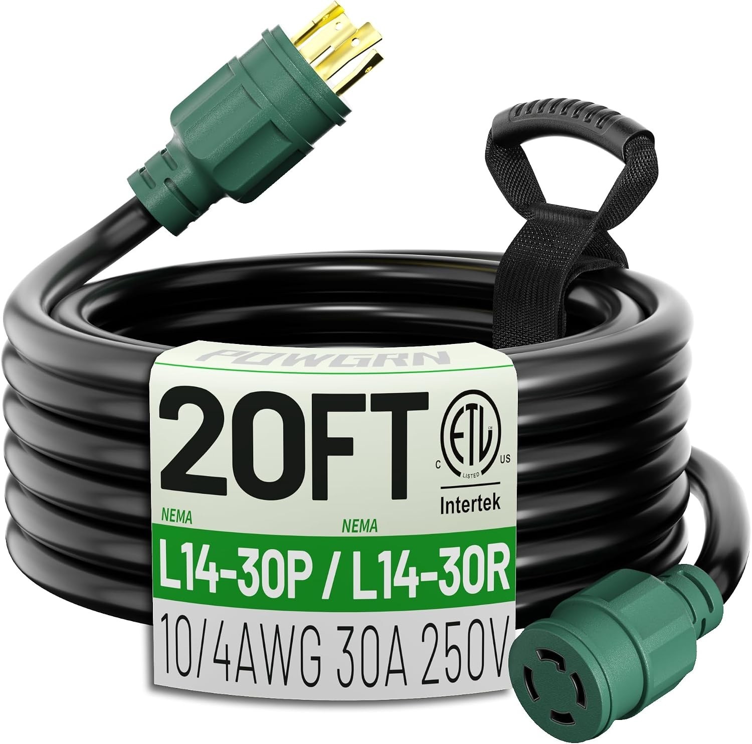 20FT 30 Amp Generator Extension Cord L14-30P/L14-30R, STW Listed | 4 Prong H…