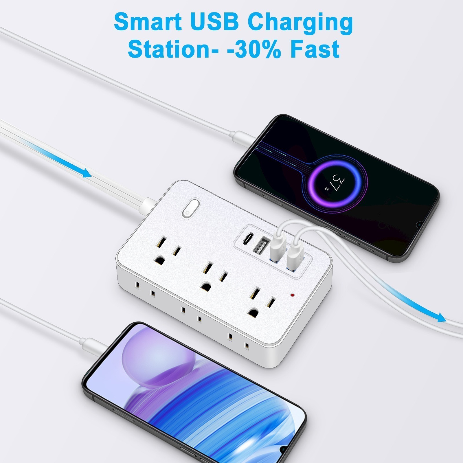 Wall Mountable USB Surge Protector Power Strip with USB Ports 6/8 Outlet Plugs