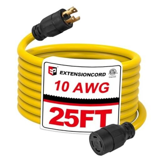 25 Ft 30-Amp Generator Extension Cord, 4-Prong 125/250V 7500W NEMA 25ft Yellow