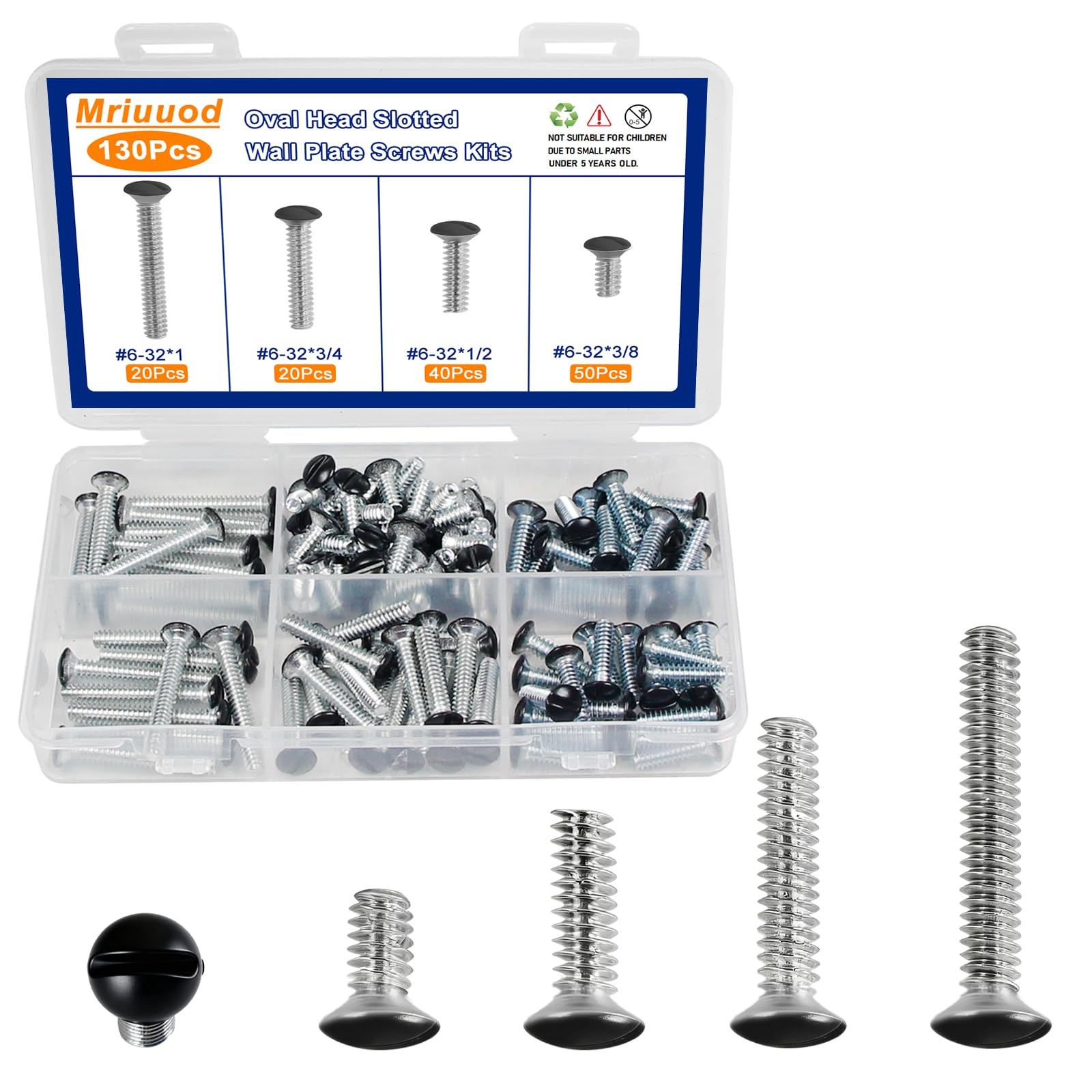 130Pcs Wall Plate Screws Kit, #632 Outlet Cover Screws for Switch Plate