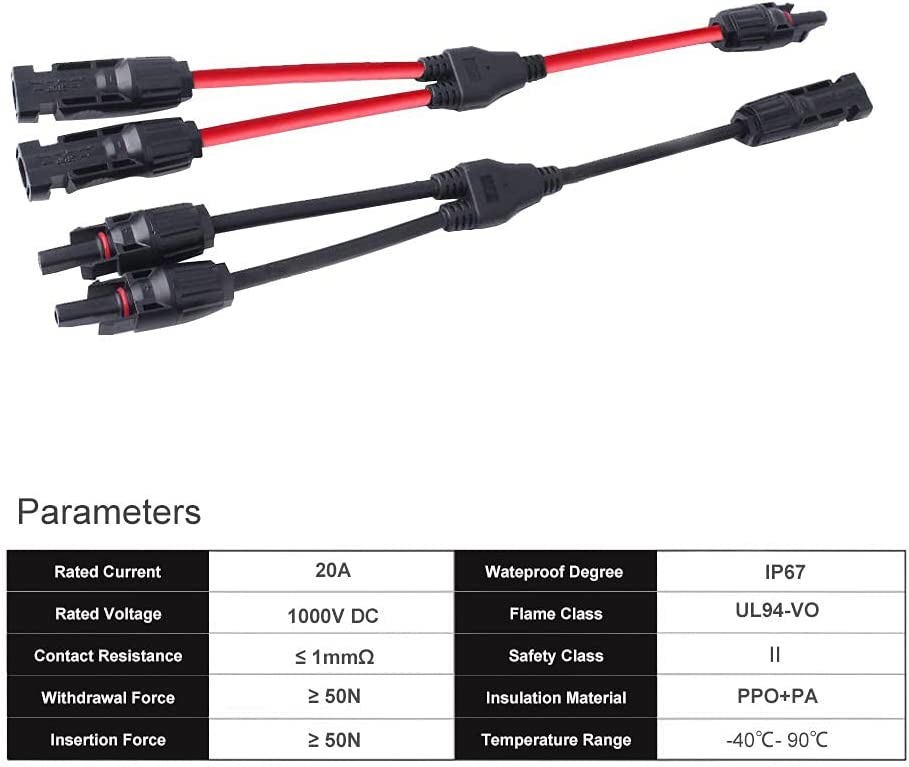 Solar Panel Y Branch Cable Connection Waterproof Adapter Connector Extension USA