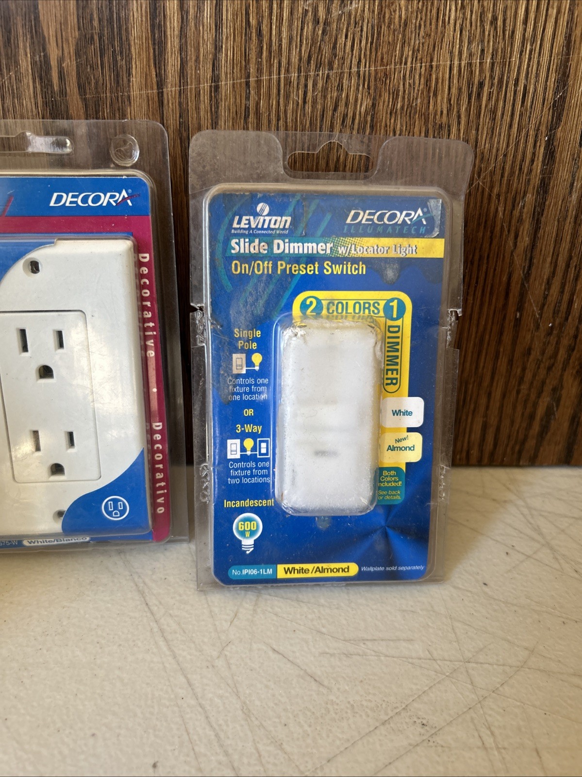 3Pcs Leviton Decora White Slide Dimmer IPI06-1LM, 5675-W Outlet & Switch Lot NEW