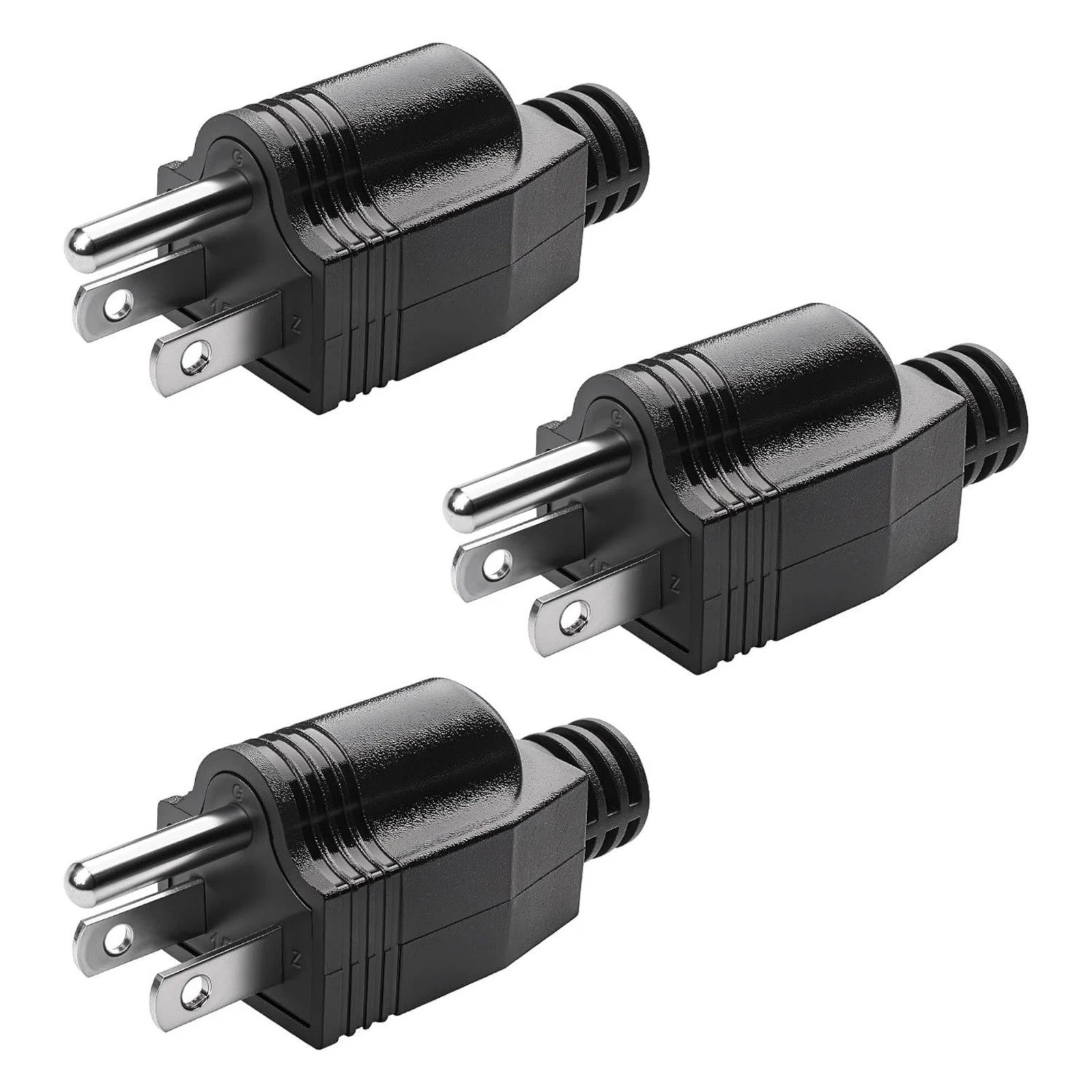 3-Pack 125V 15A AC Male Plug Replacement Components 3 Prong Electrical Wire