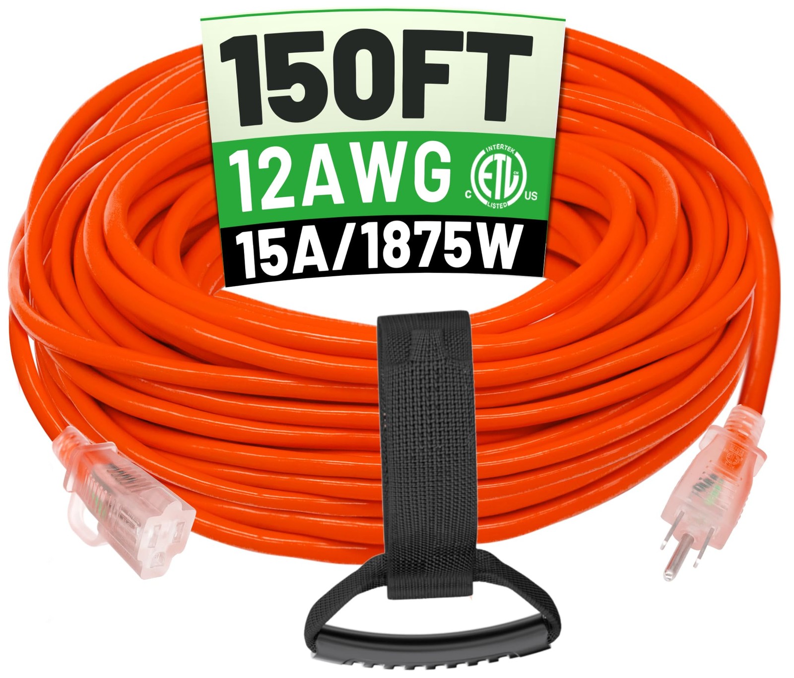 POWGRN 150 ft 12/3 Outdoor Extension Cord Waterproof Heavy Duty with Lighted …