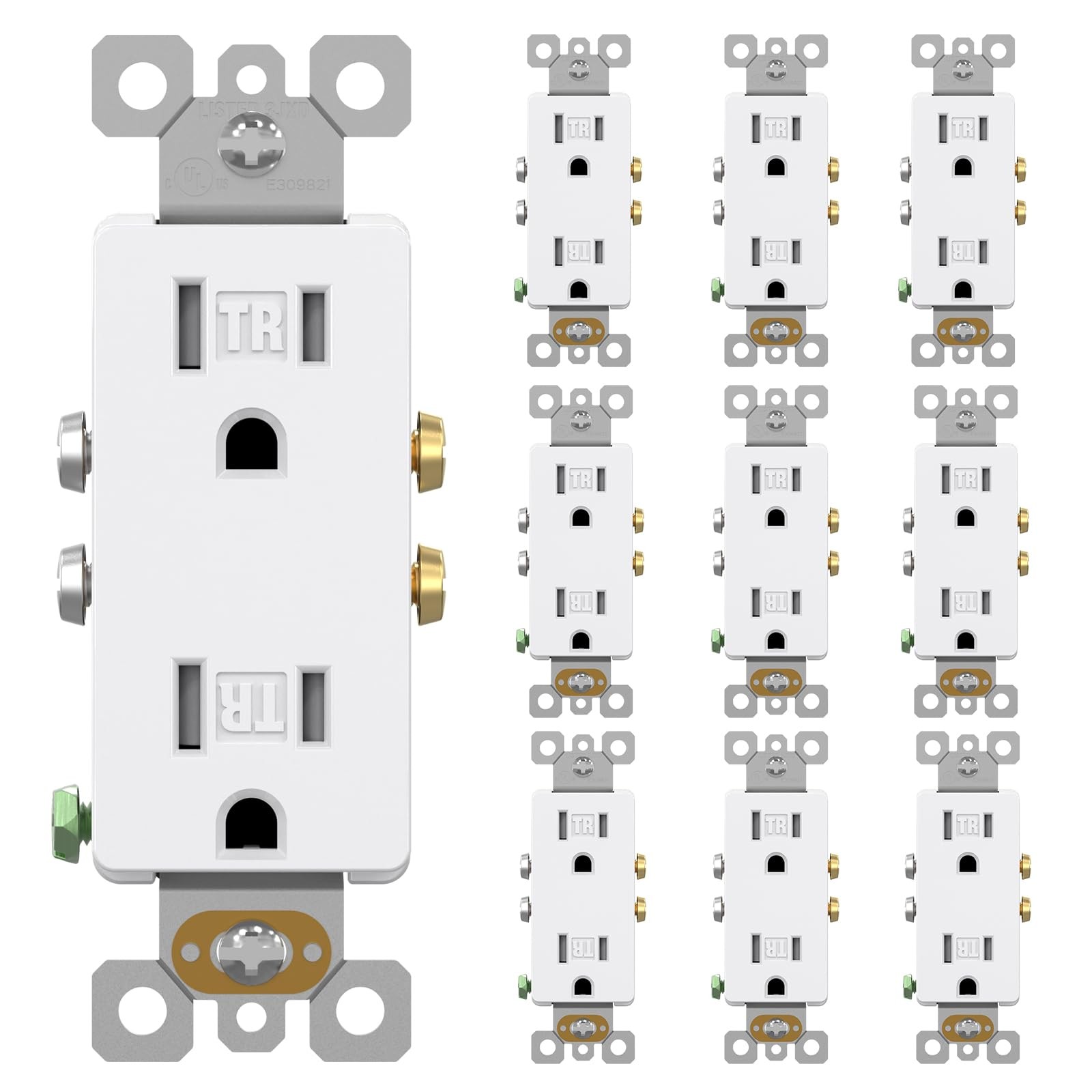 AIDA White 10 Pack Decorator Electrical Wall Receptacle Outlet, 15A 125V, 2 P…