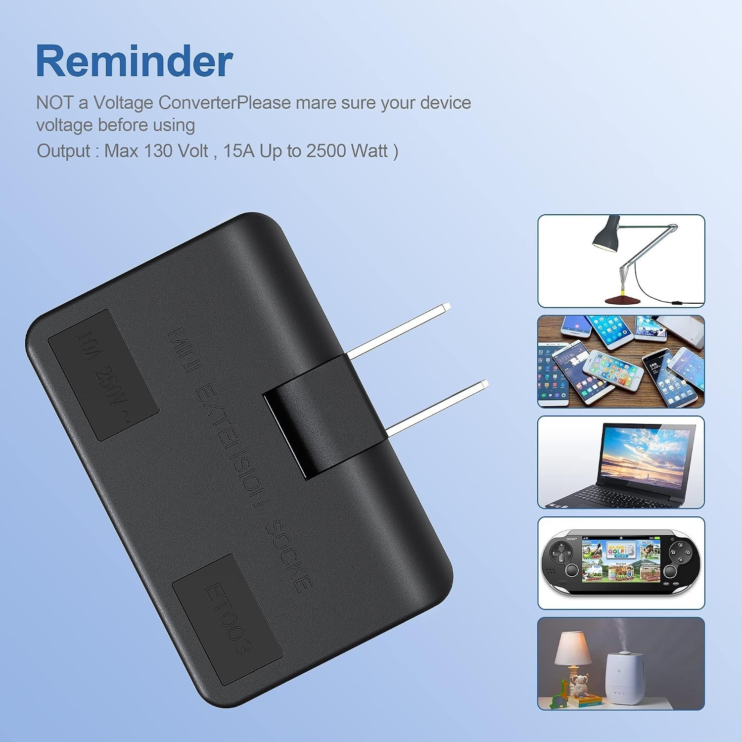 ETwinCoo 3-Way Flat Wall Outlet Extender & Splitter, 2-Prong Swivel Mini Plug…