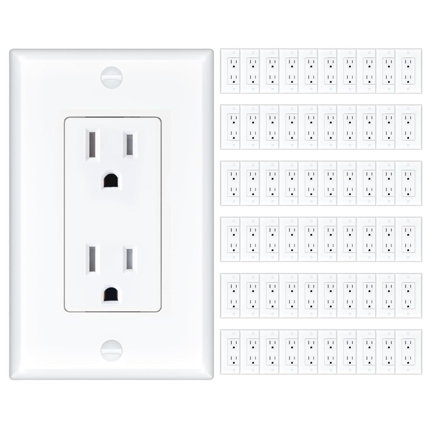 50 Pack Wall Outlet, 15 Amp Outlets, UL Listed, Tamper Resistant Standard Electr