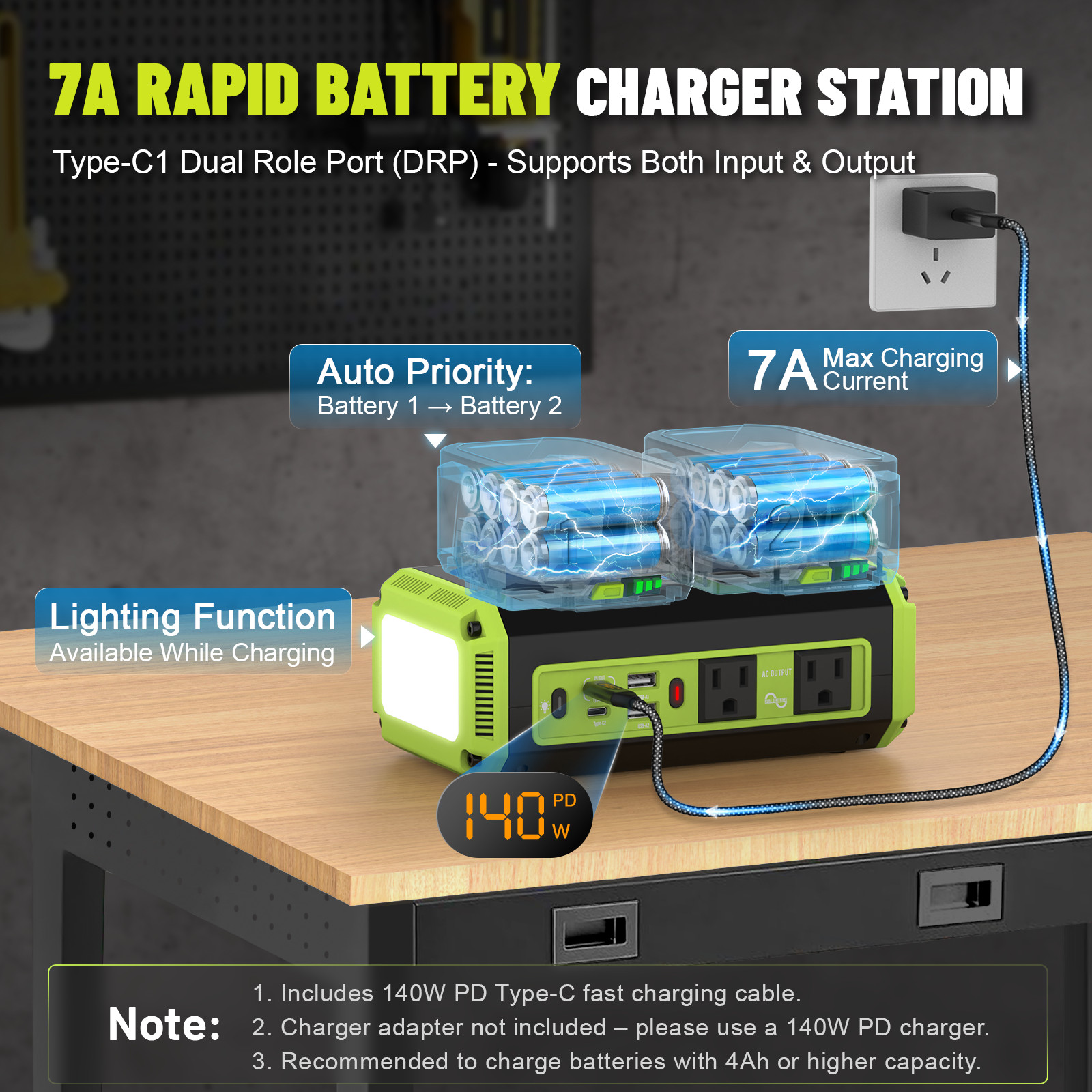 350W Pure Sine Wave Inverter for Ryobi 18V Battery DC 18V to AC 120V 600lm LED