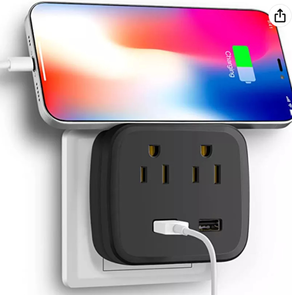 Multi Plug Outlet-2 AC Outlets and 2 USB Ports Charger Wall Plug Expander US
