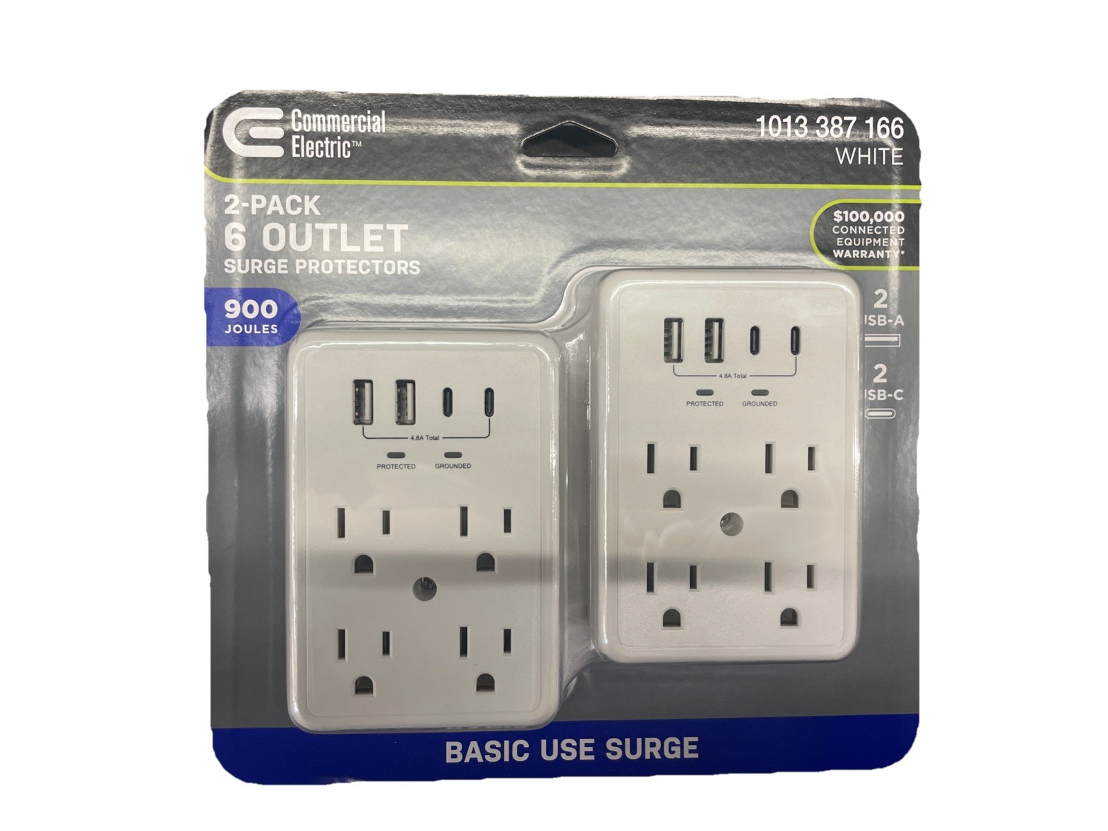 Commercial Electric CE 10 in 1 Surge Wall Outlet Plugs(2) USB A & C (4 total)