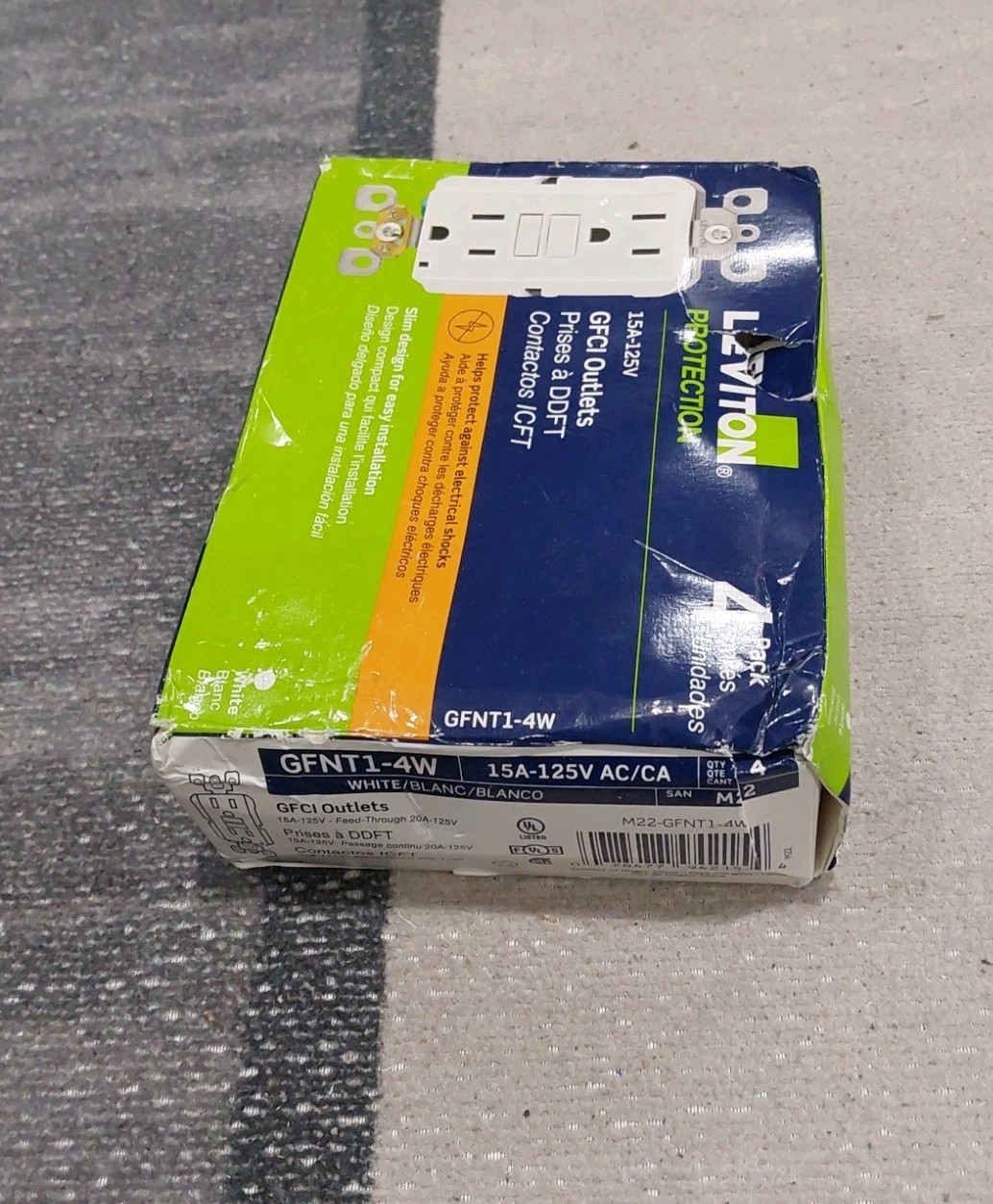 Leviton M22 GFNT1-4W 15A 125V GFCI Duplex Wall Outlet (4-Pack) White – NEW B3
