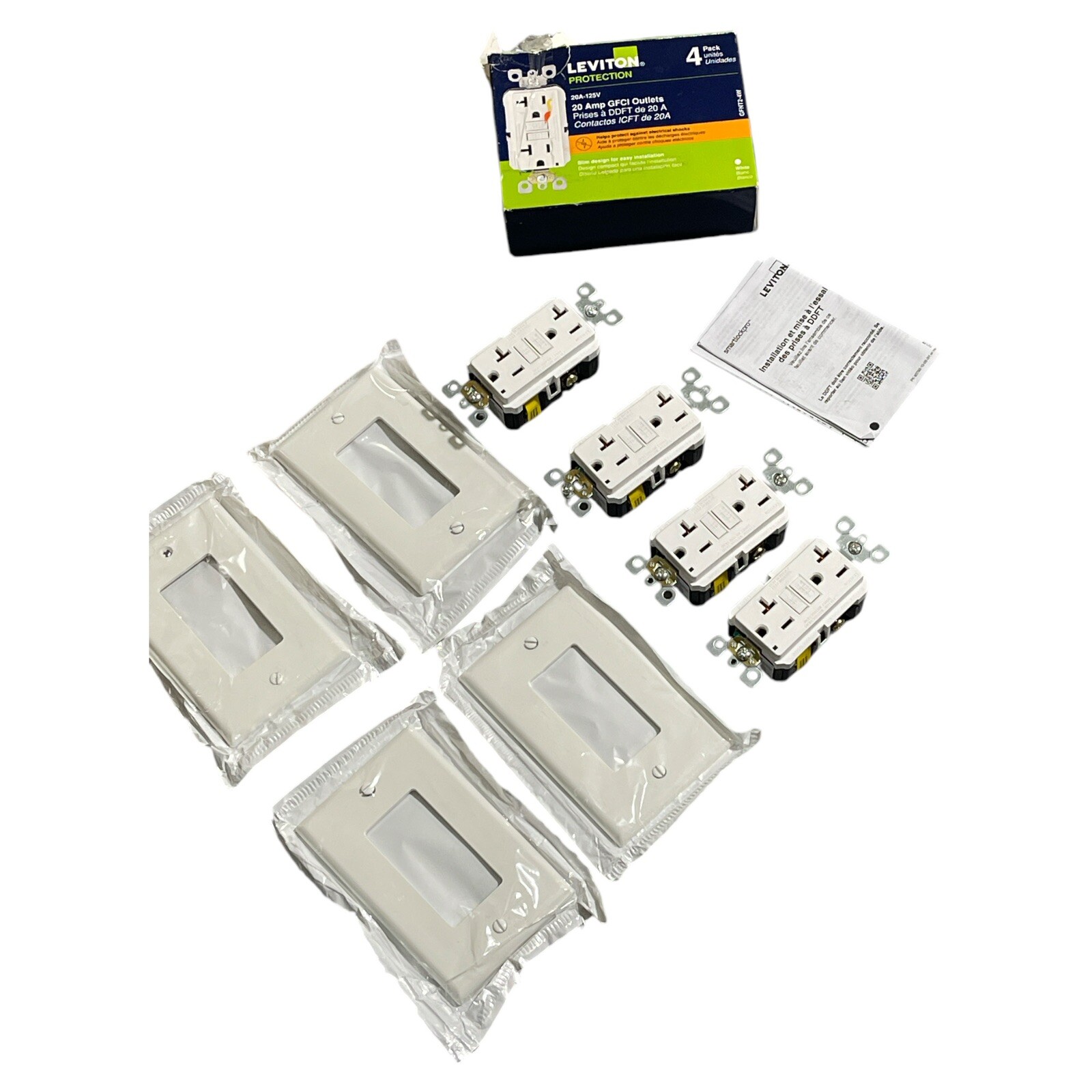 Leviton Protection 20A-125V 20Amp GFCI Outlets (4 Pack)+ 4 Free Covers(B)