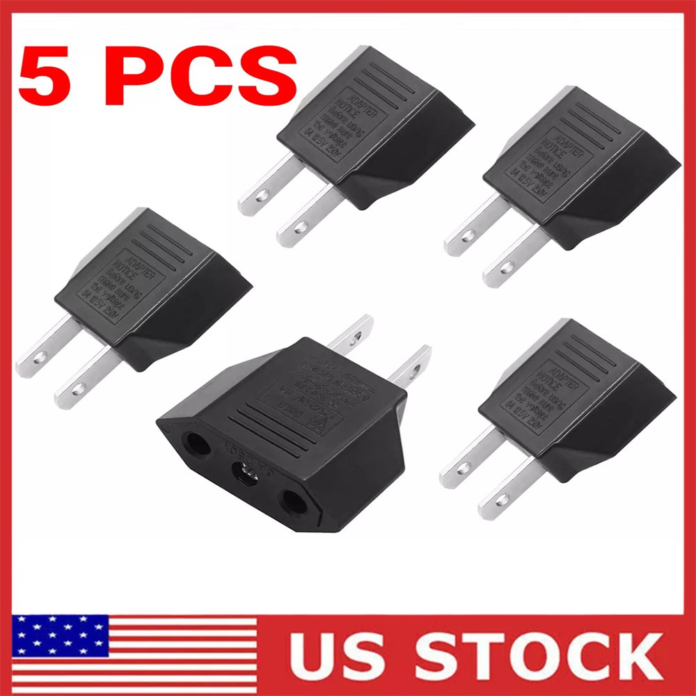 5 PCS EU Euro Europe to US USA Power Jack Wall Plug Converter Travel Adapter US