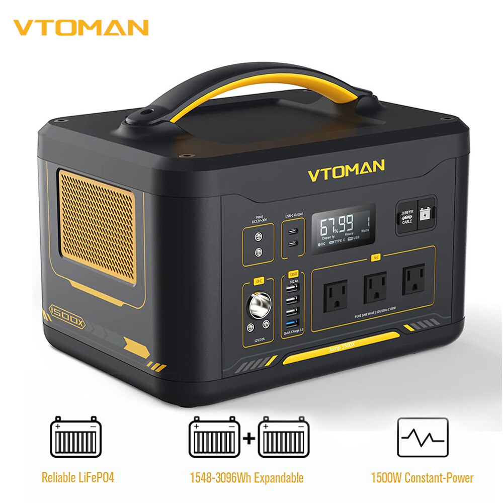 VTOMAN Jump 1500X Portable Power Station 1500W, 828Wh LiFePO4 Battery Generator