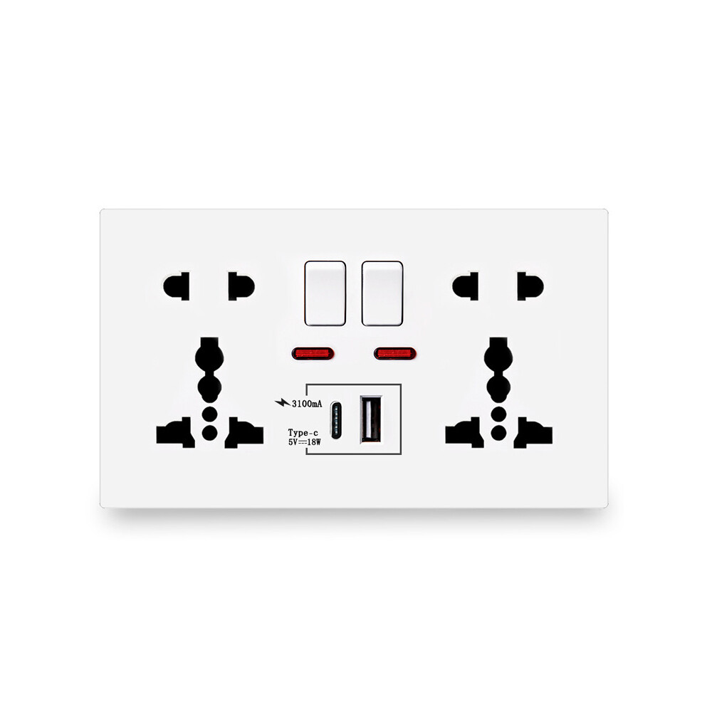 18W Type-C USB Fast Charge Wall Outlet 13A Universal Dual Socket Switch Control